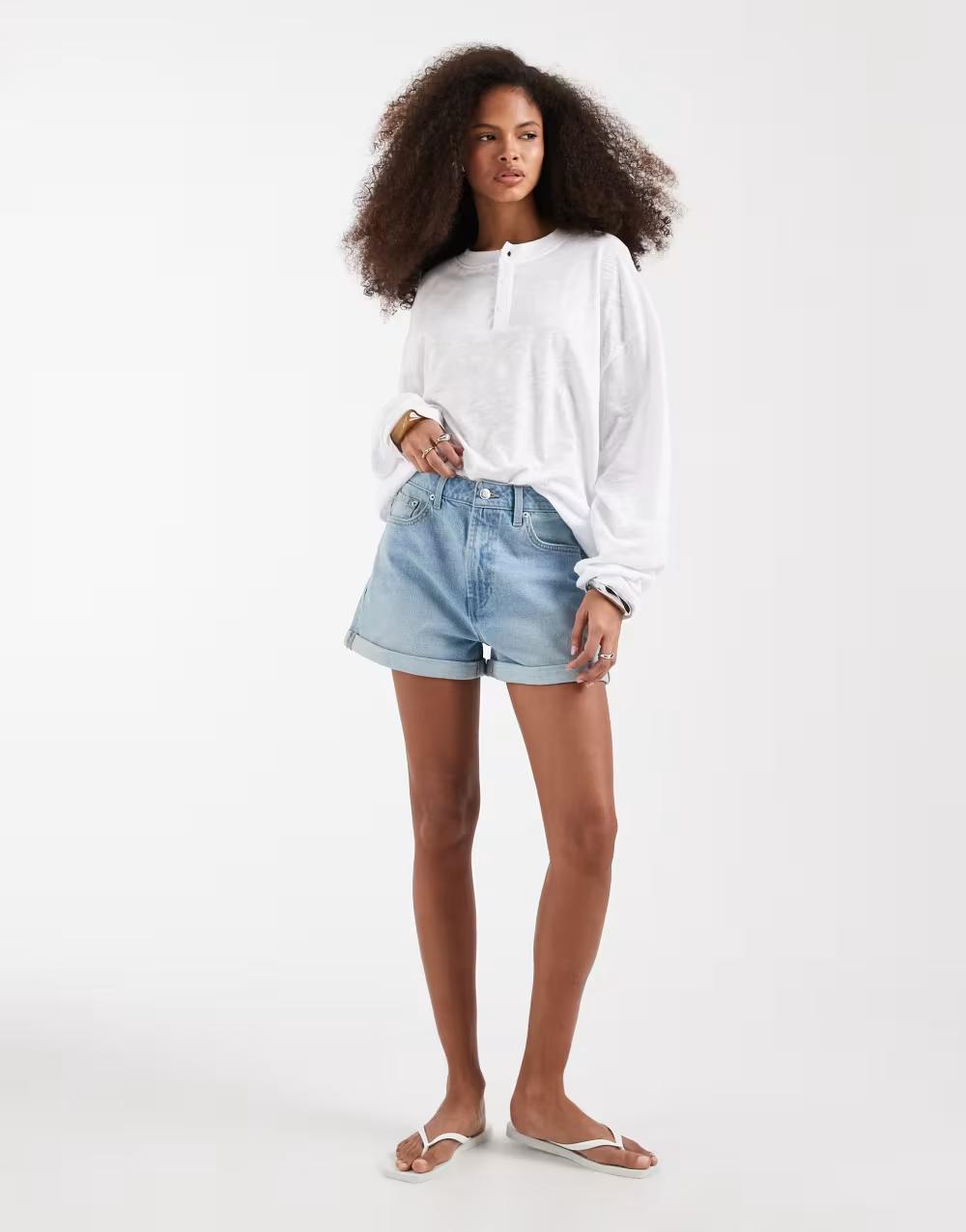 niebieskie spodenki jeans mom fit