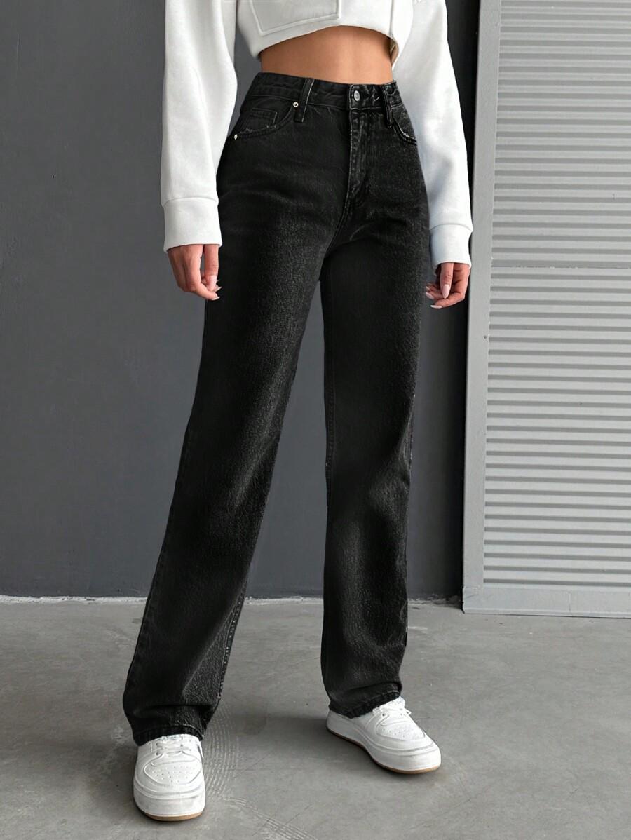 CZARNE PROSTE SPODNIE JEANS