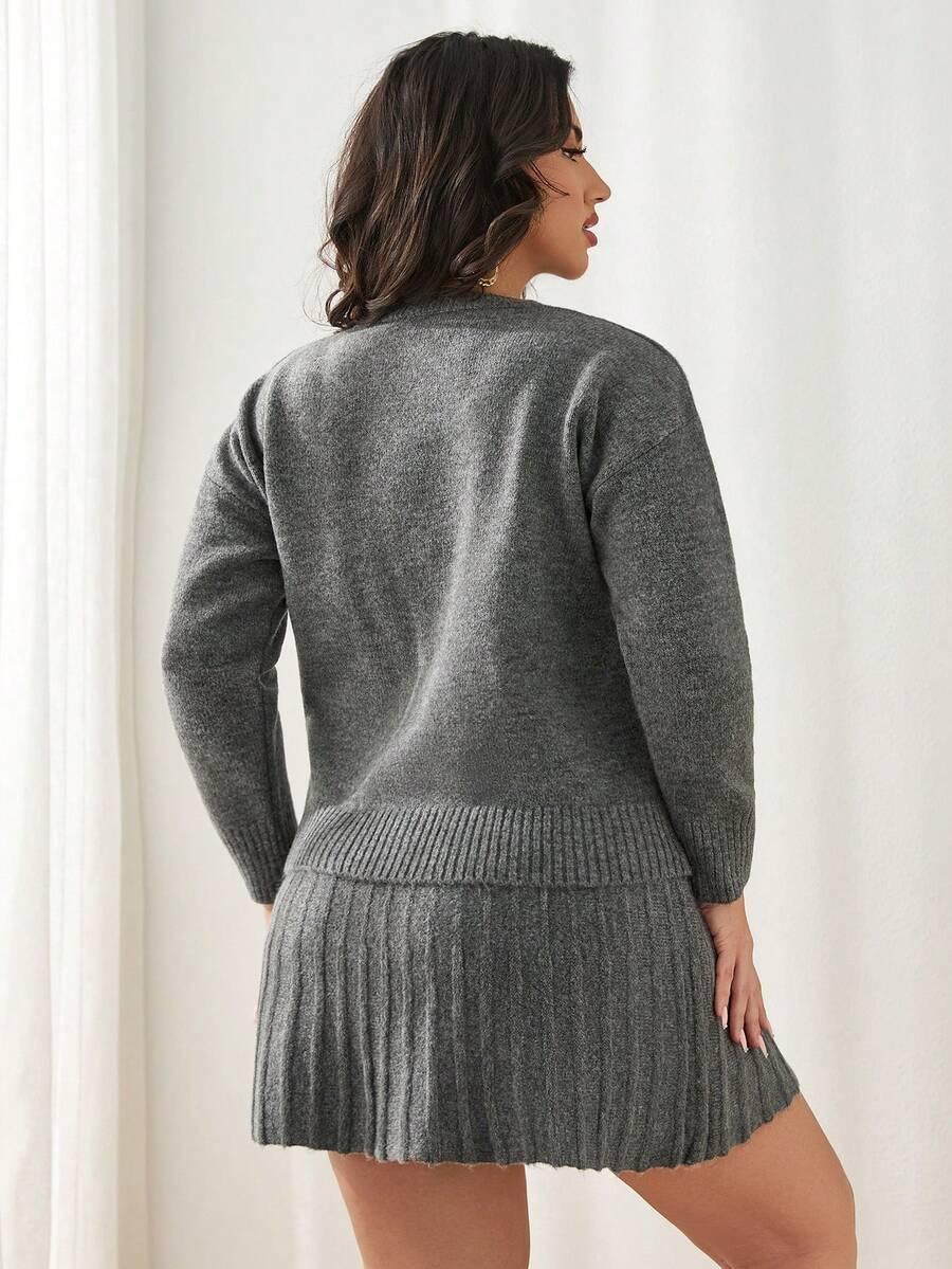 DZIANINOWY KOMPLET SWETER SPÓDNICA
