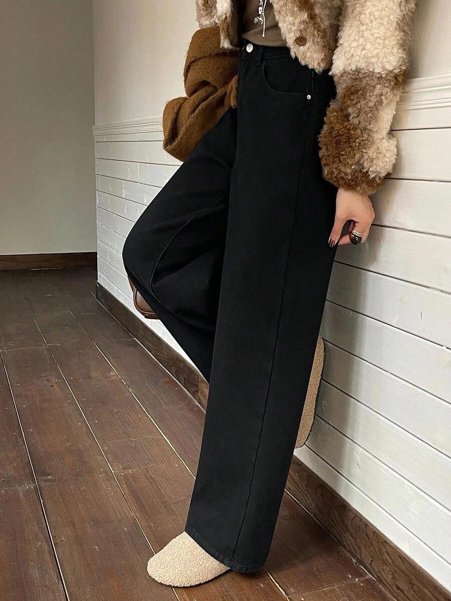 CZARNE OCIEPLANE SPODNIE JEANS