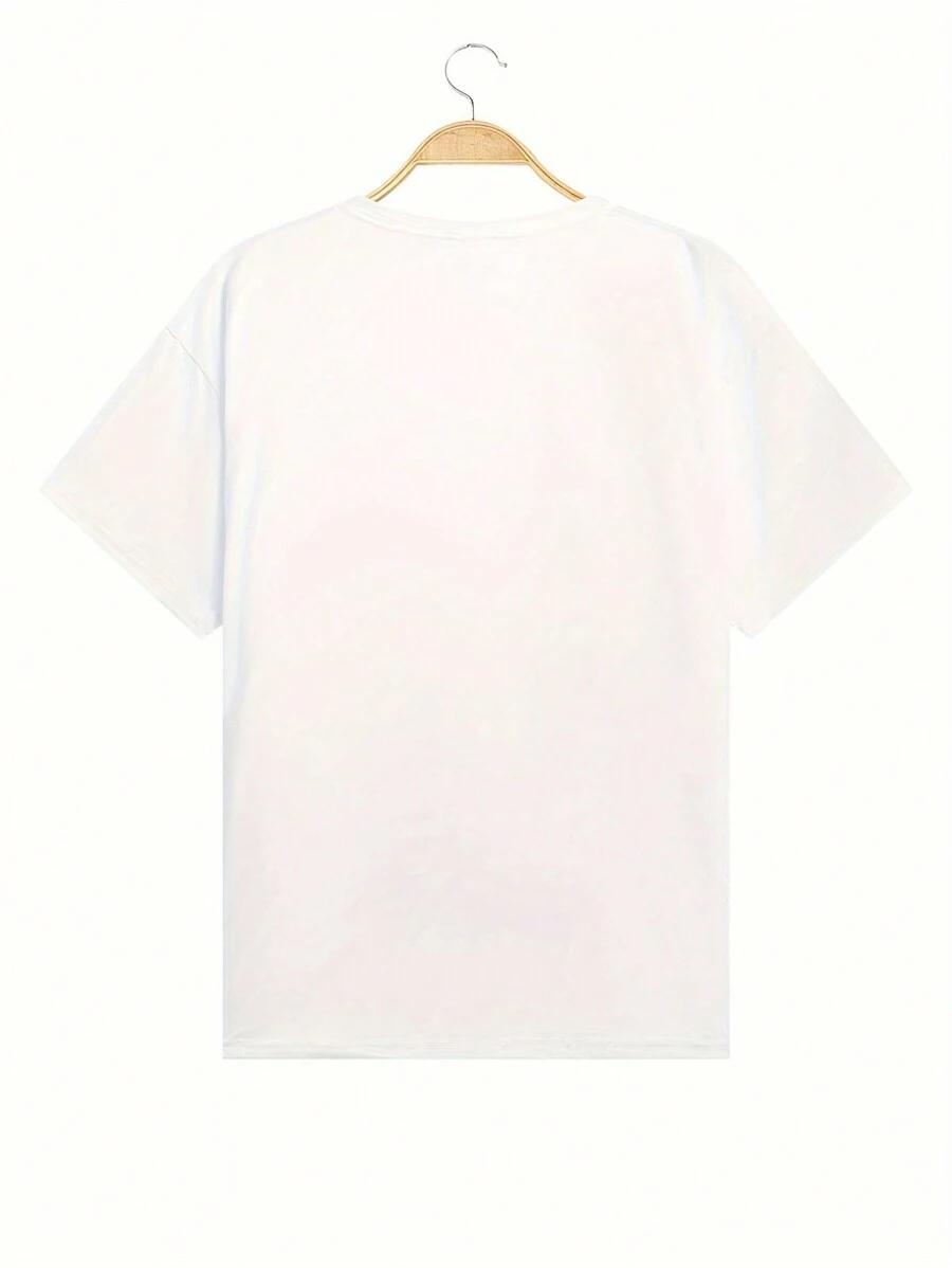 BIAŁY T-SHIRT OKRĄGŁY DEKOLT NADRUK