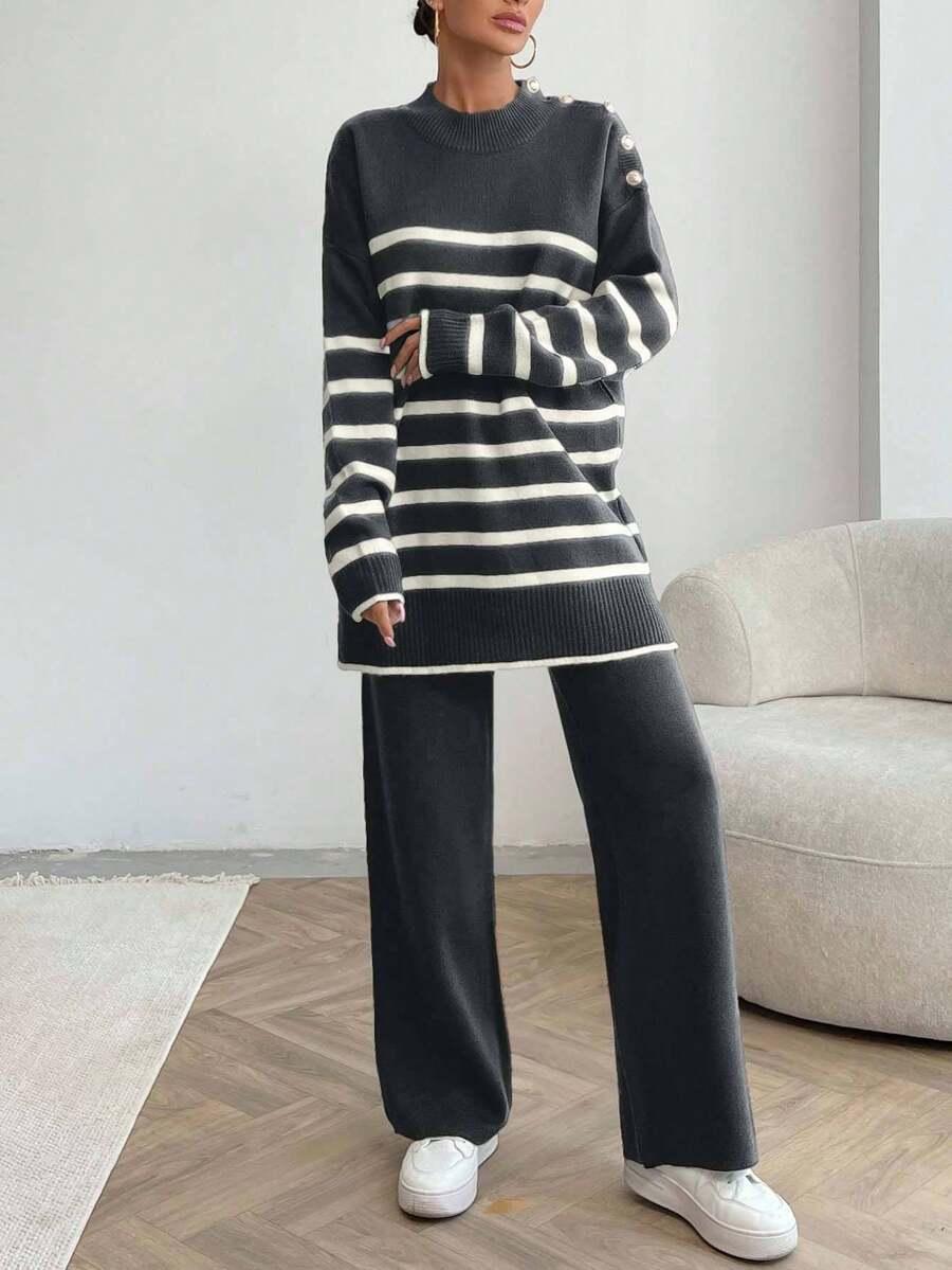 dzianinowy komplet sweter spodnie