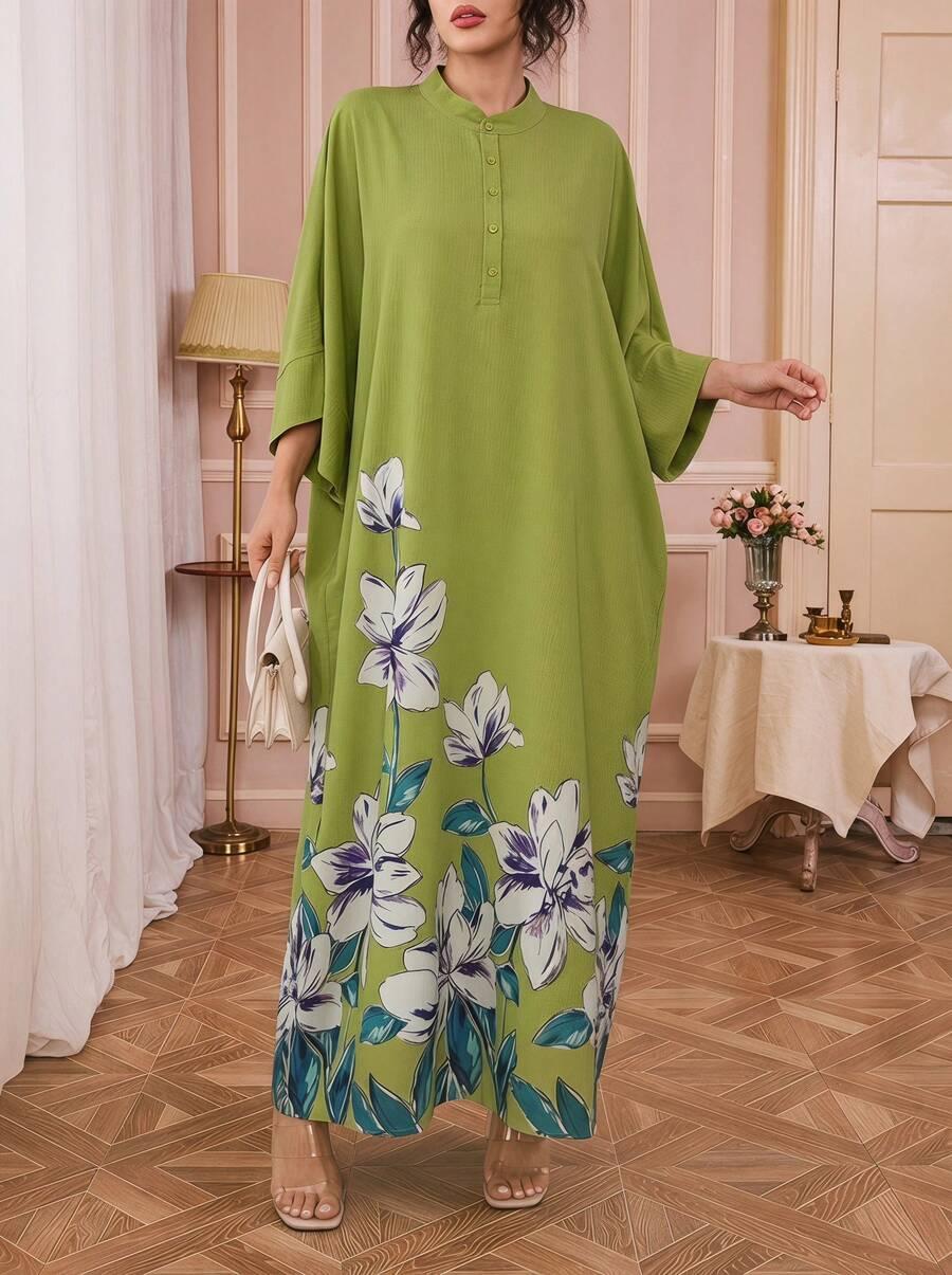 luźna sukienka abaja print kwiaty