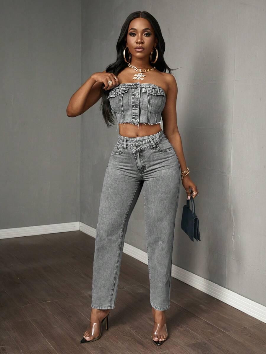 SZARE SPODNIE JEANS 