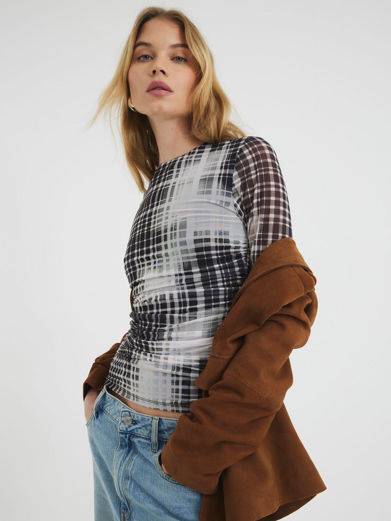 RIVER ISLAND BLUZKA Z SIATECZKI W KRATKĘ