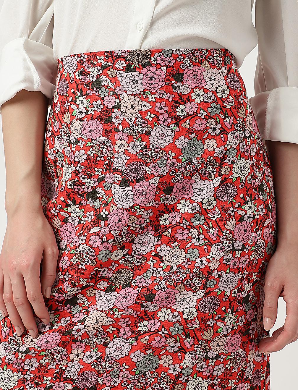 SPÓDNICA MIDI WZÓR KWIATY T57-4117K-B4