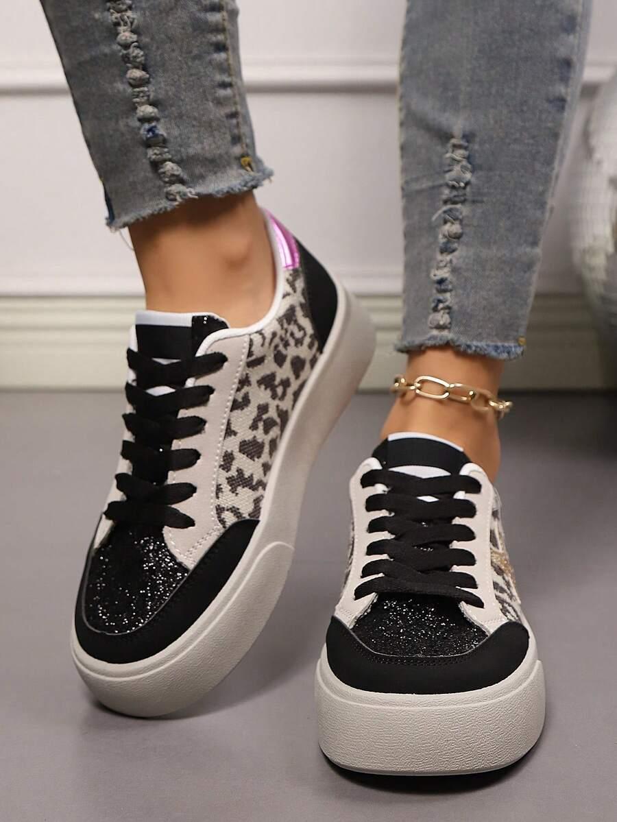 sznurowane trampki animal print łączenie
