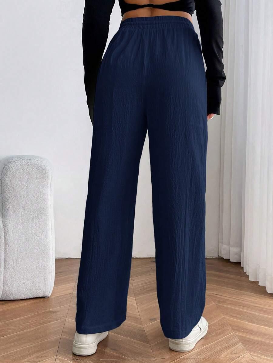 granatowe spodnie casual wiązanie