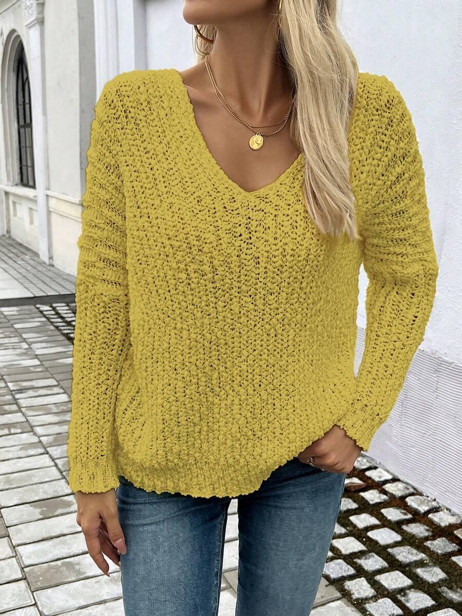 DZIANINOWY SWETER V-NECK