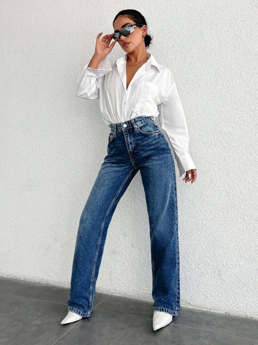 niebieskie jeansy casual