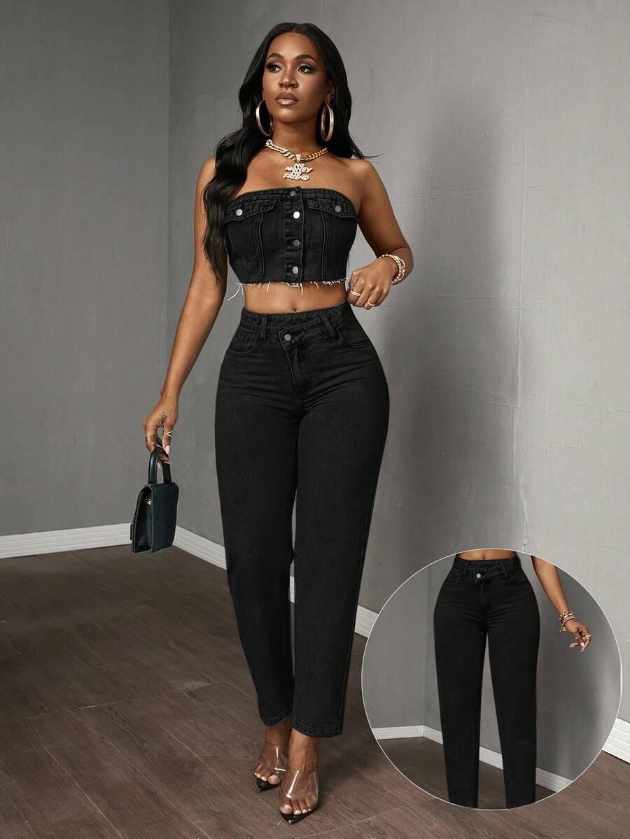 CZARNE SPODNIE JEANS 