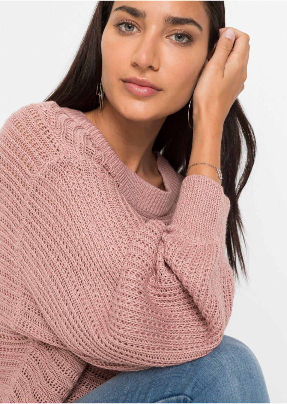 RÓŻOWY DZIANINOWY SWETER 