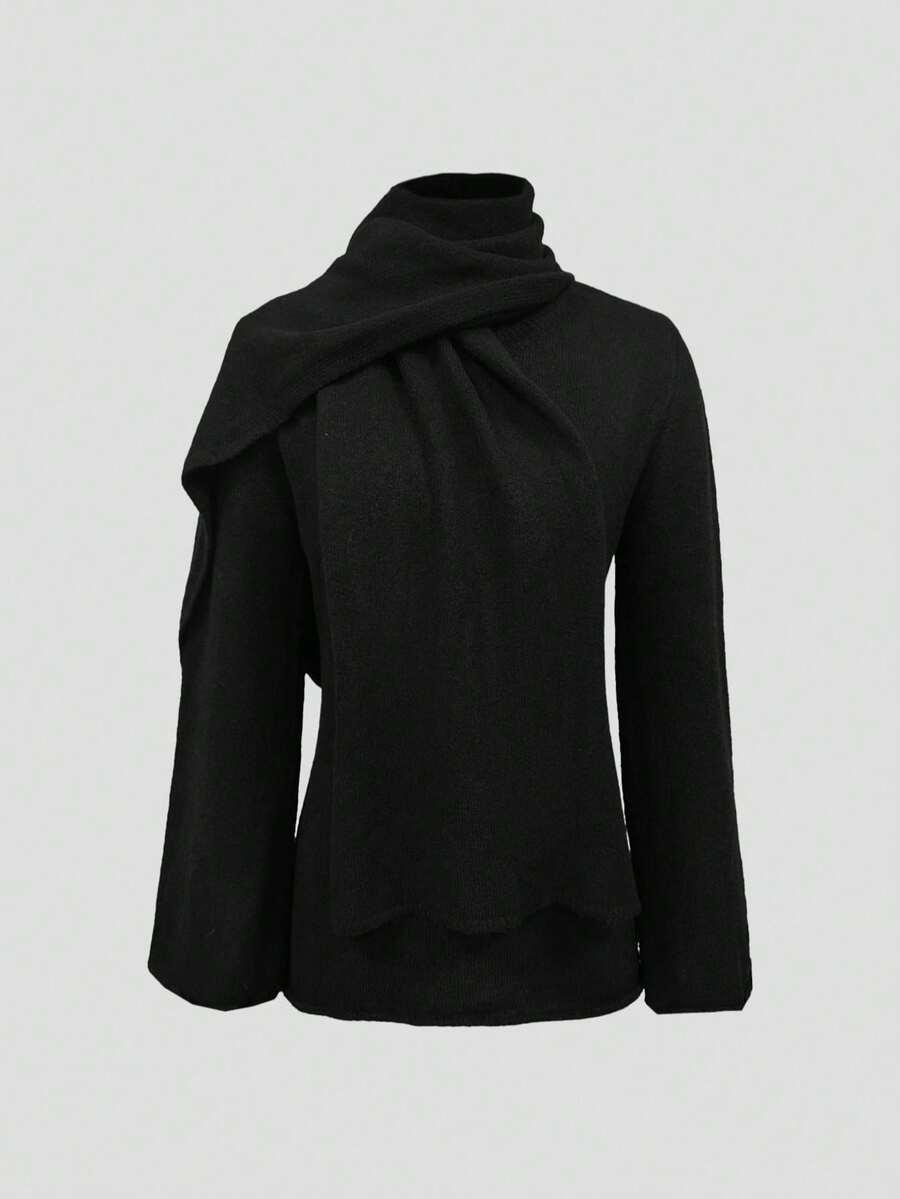 CZARNY DZIANINOWY SWETER
