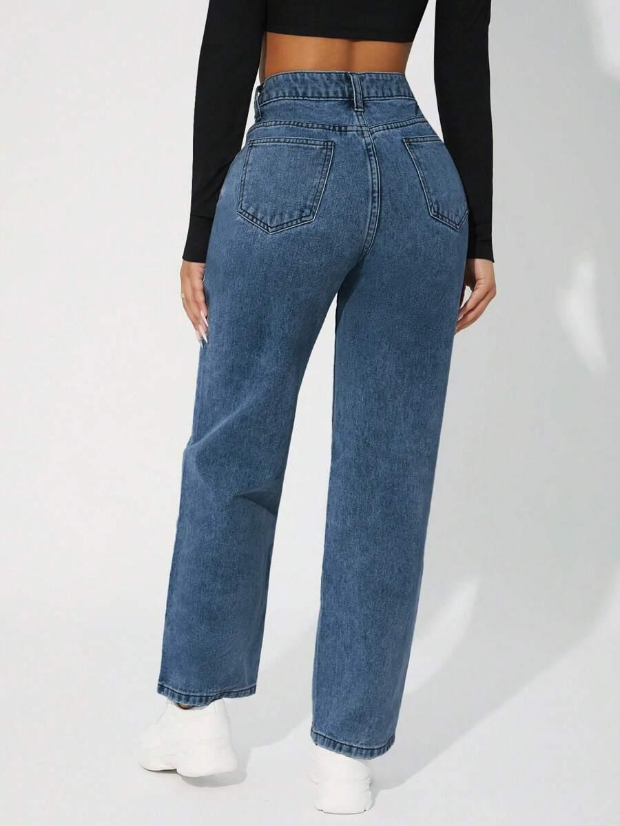 NIEBIESKIE SPODNIE JEANS PROSTA NOGAWKA 
