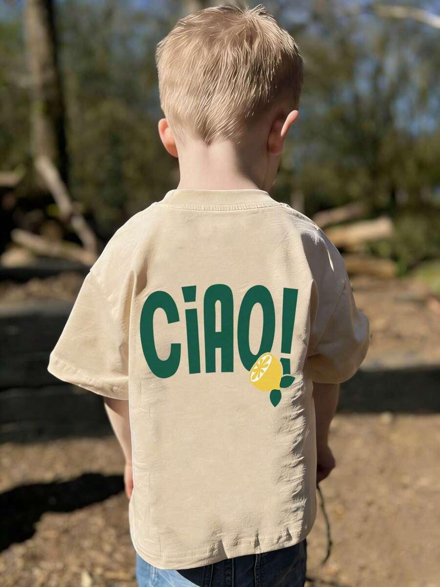 beżowy t-shirt nadruk