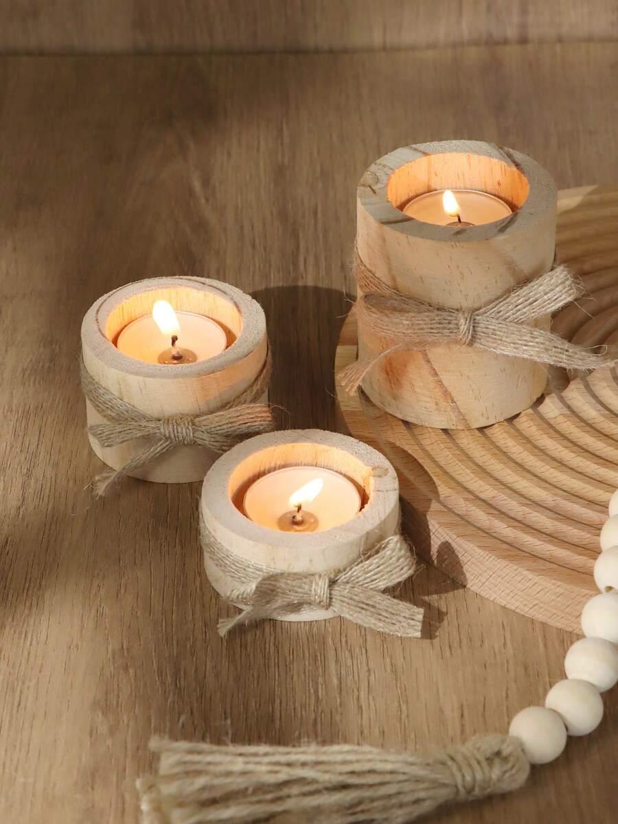drewniane świeczniki 3-pack