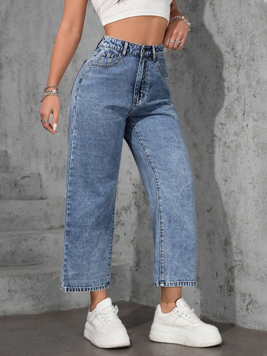 niebieskie jeansy wysoki stan 