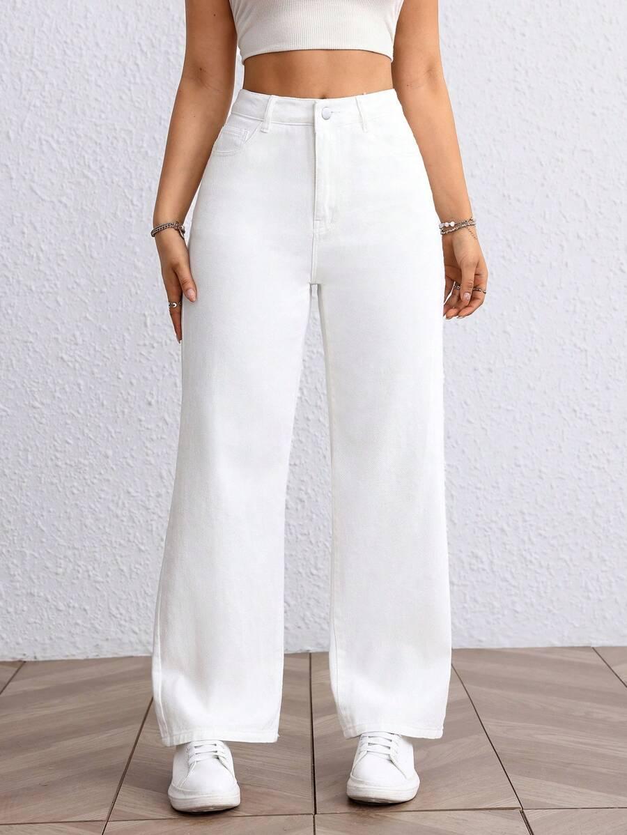 BIAŁE PROSTE SPODNIE JEANS WYSOKI STAN