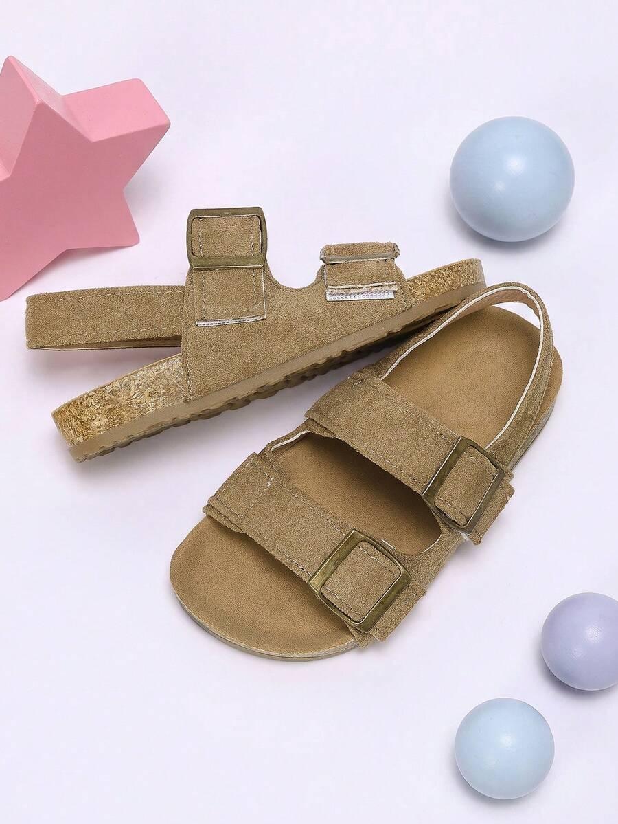 brązowe sandały sprzączki rzepy imitacja zamszu