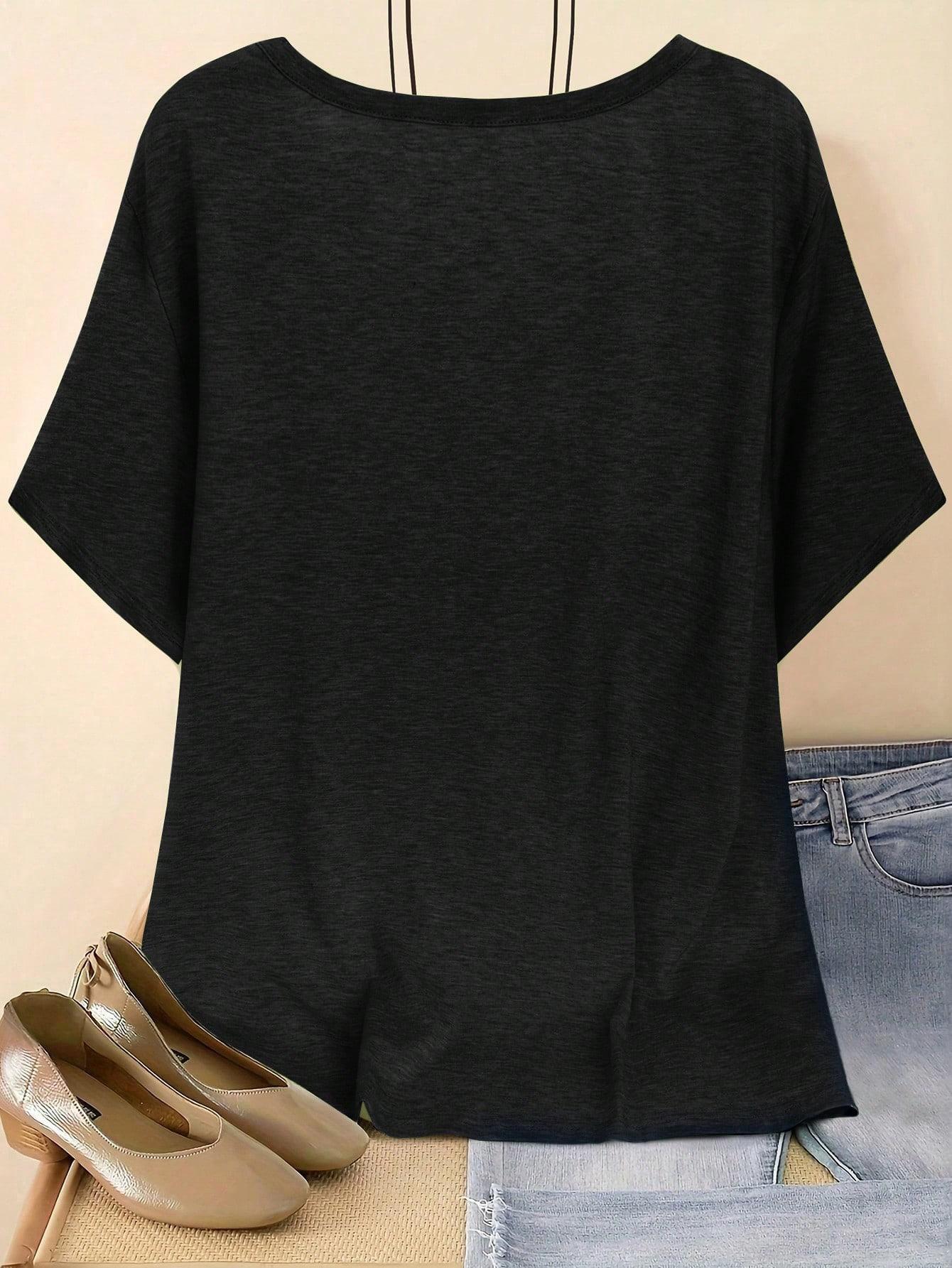 CZARNY T-SHIRT V-NECK