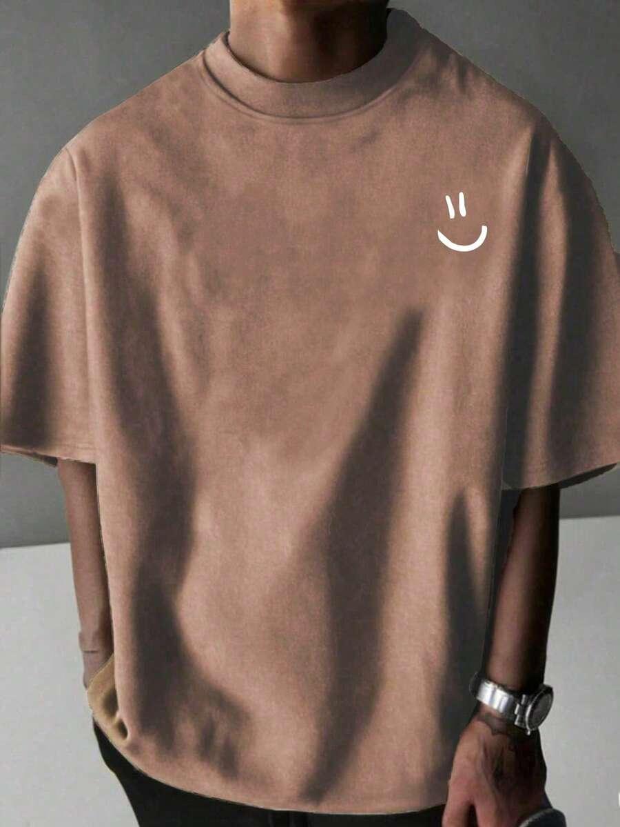 beżowy t-shirt nadruk