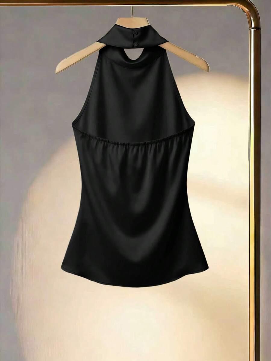 CZARNY SATYNOWY TOP