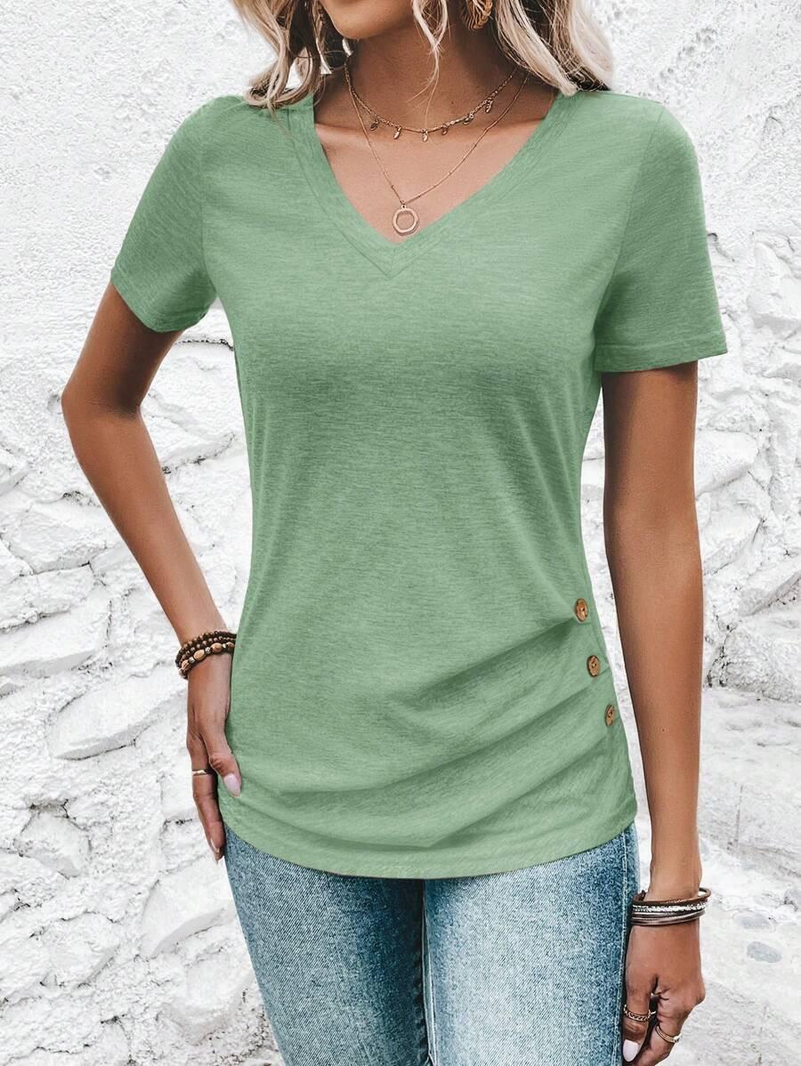 ZIELONY T-SHIRT V-NECK