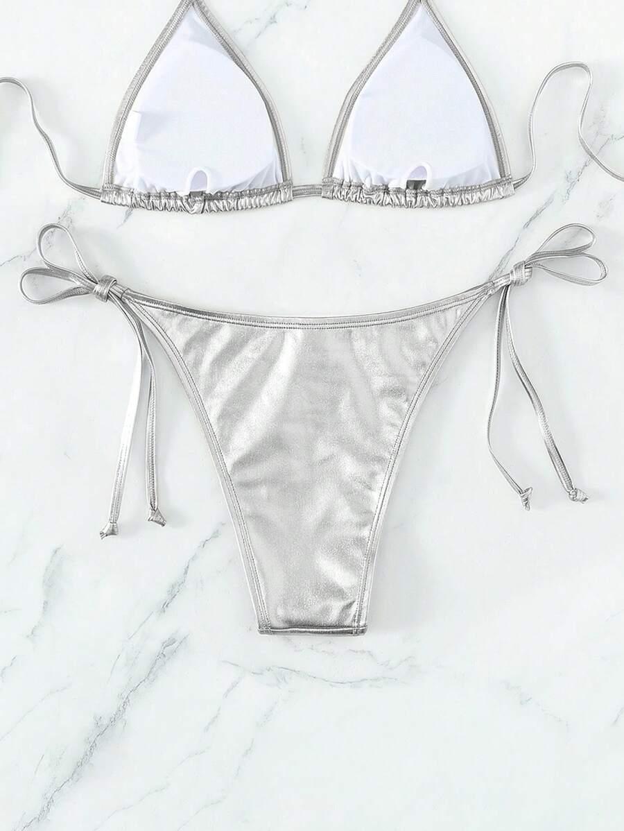 srebrny wiązany dół bikini