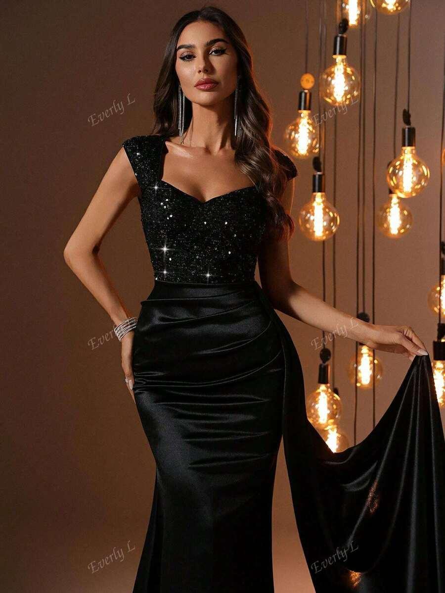 czarna maxi sukienka cekiny