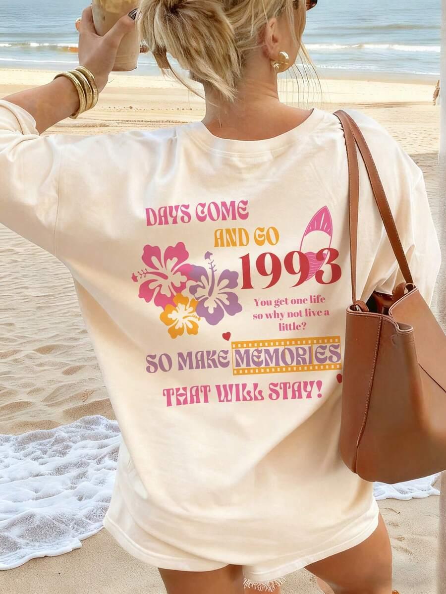 beżowy t-shirt nadruk 