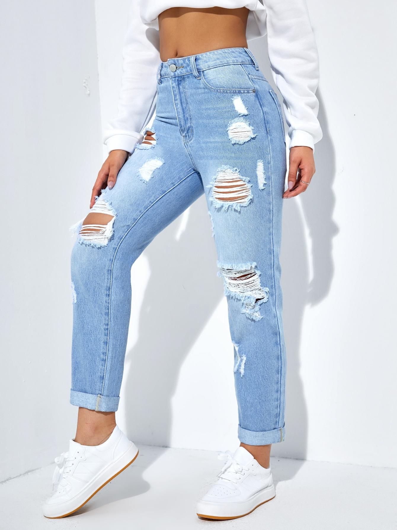 PROSTE SPODNIE RIPPED JEANS ZAMEK KIESZENIE