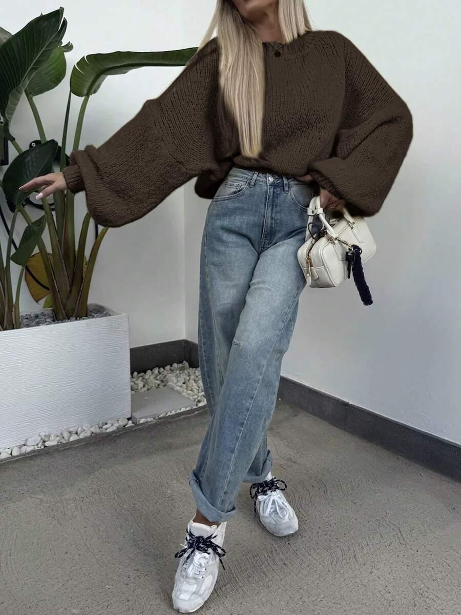 brązowy sweter dzianina