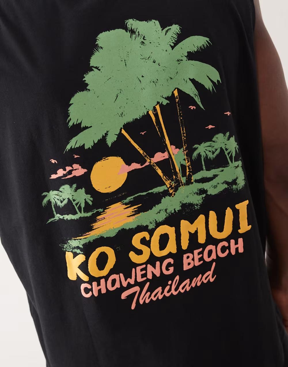 czarna koszulka bez rękawów okrągły dekolt nadruk Ko Samui