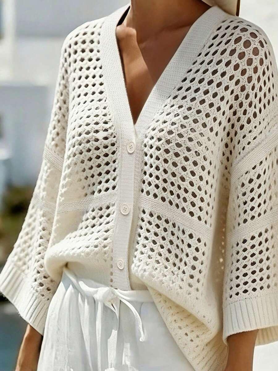 ażurowy beżowy sweter