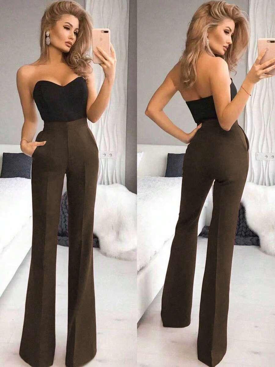 BRĄZOWE ELEGANCKIE SPODNIE kant