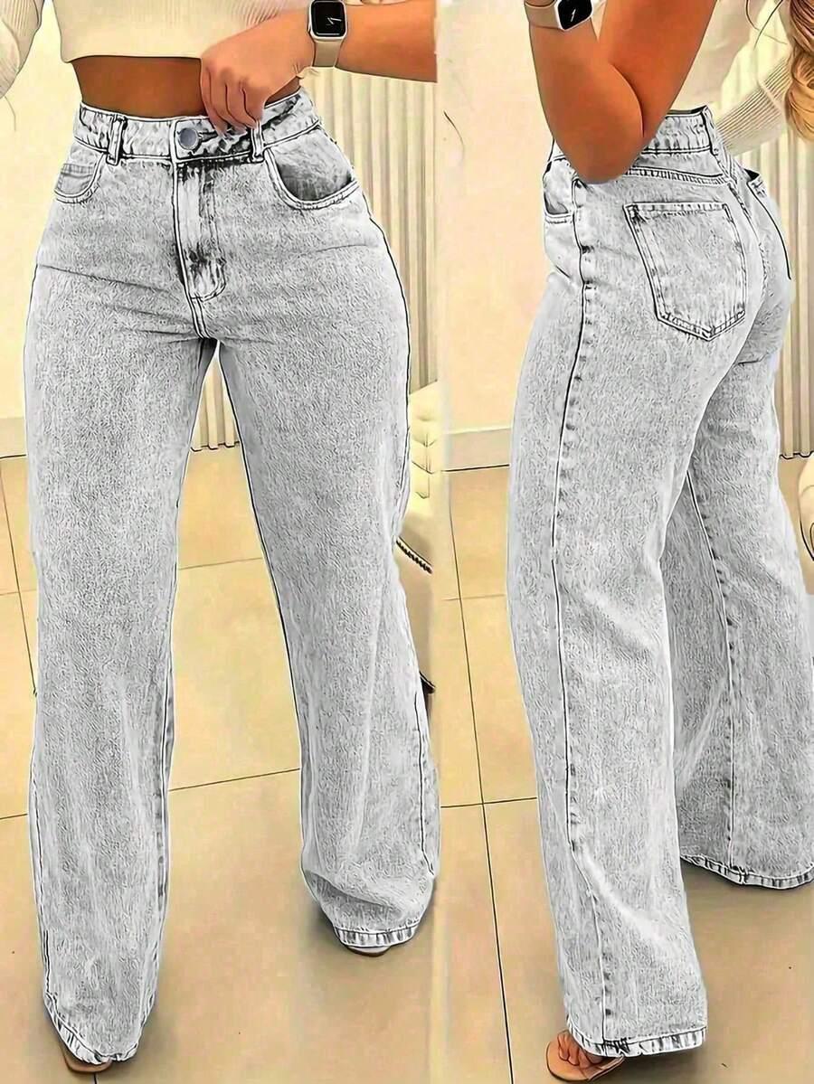 szare spodnie jeans wysoki stan