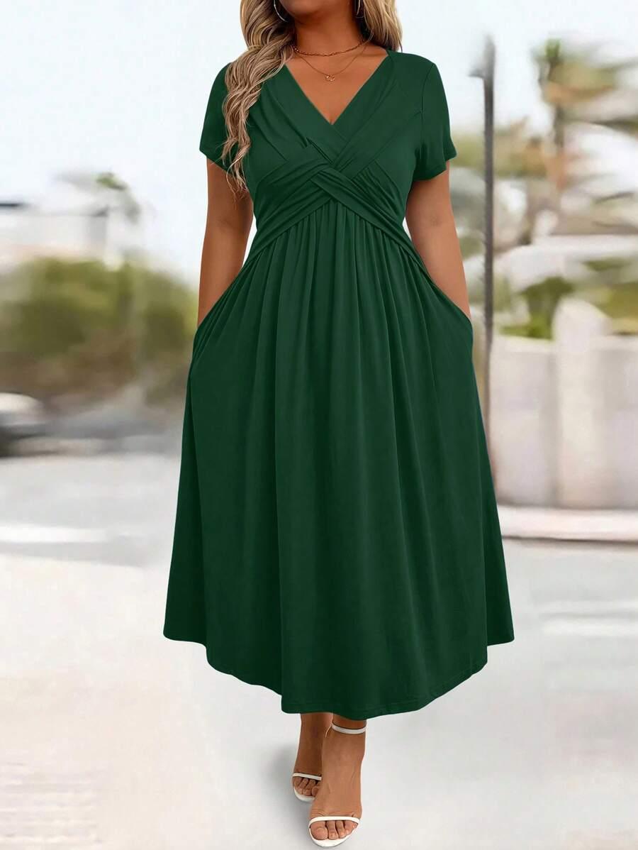 MIDI SUKIENKA KRÓTKI RĘKAW V NECK 