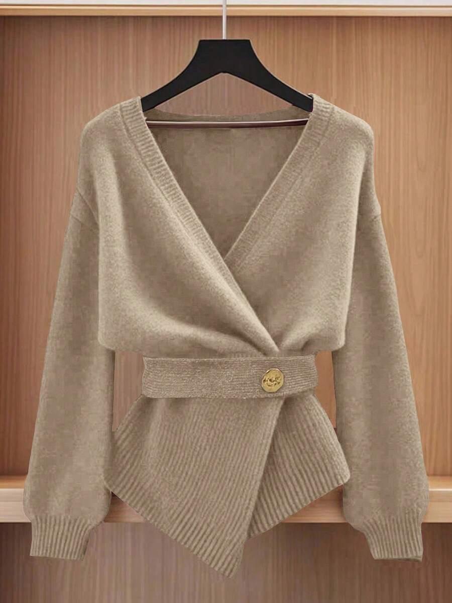 BEŻOWY SWETER DŁUGI RĘKAW