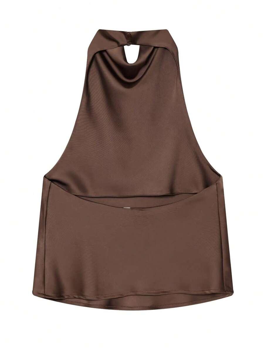 BRĄZOWY SATYNOWY TOP