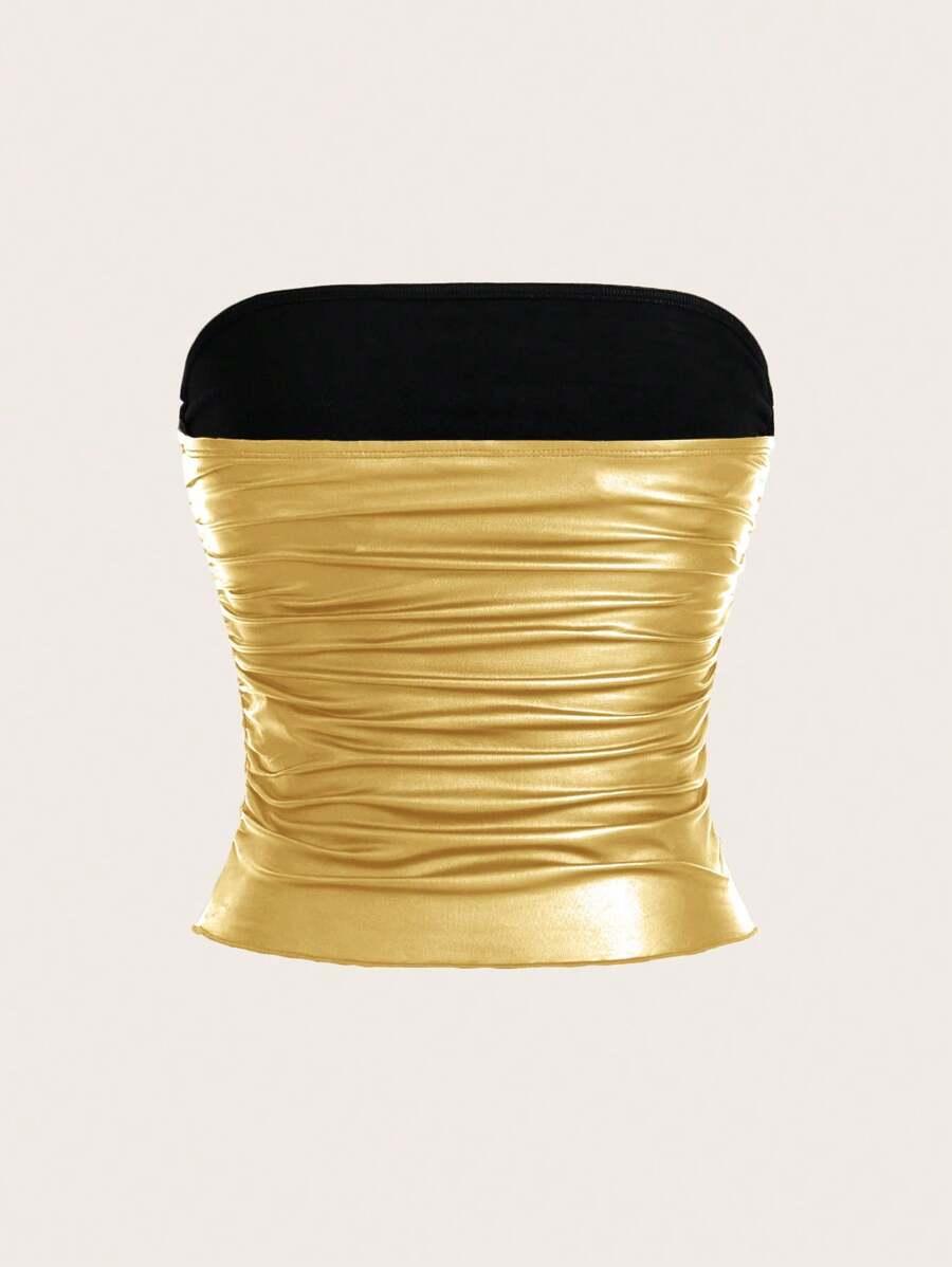 ZŁOTY CROP TOP MARSZCZENIE