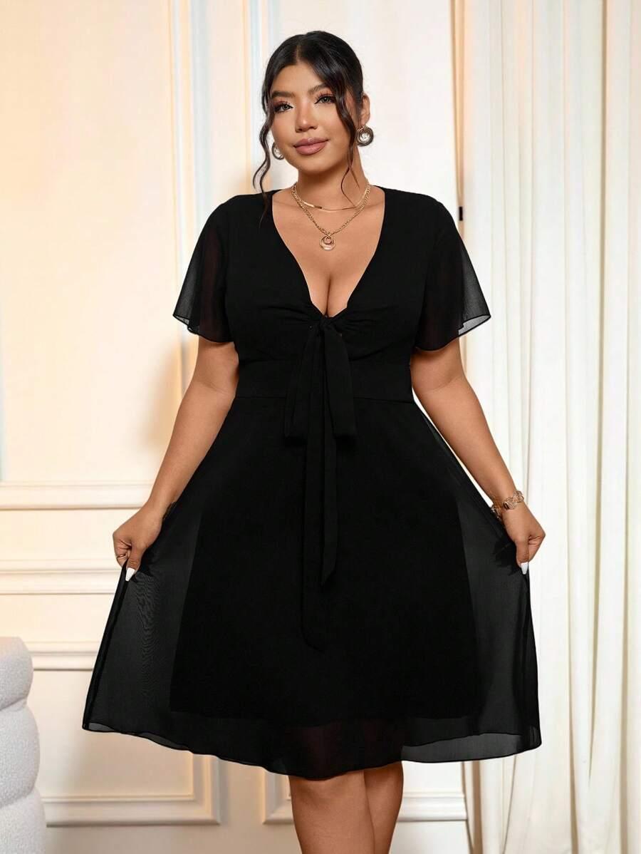 CZARNA SUKIENKA V-NECK