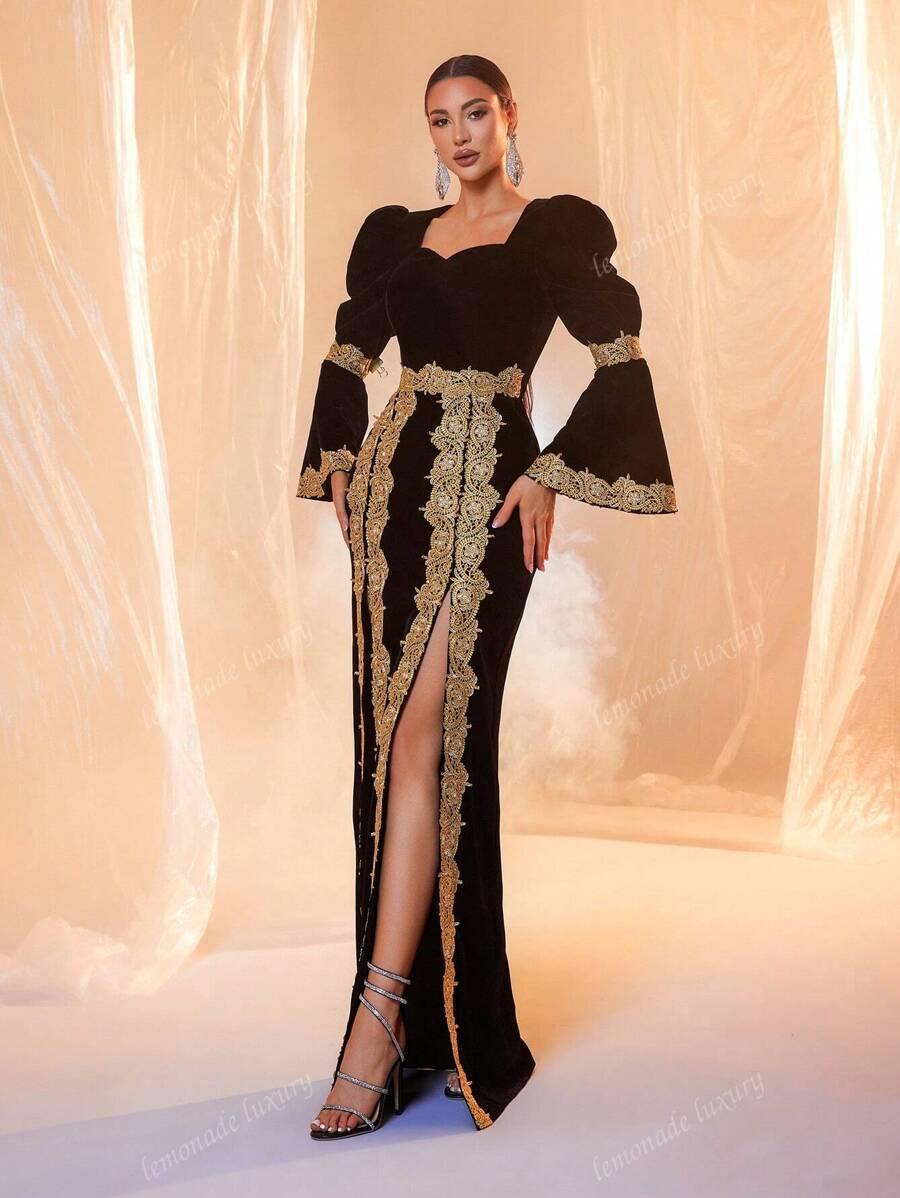 CZARNA MAXI SUKIENKA ZDOBIENIE