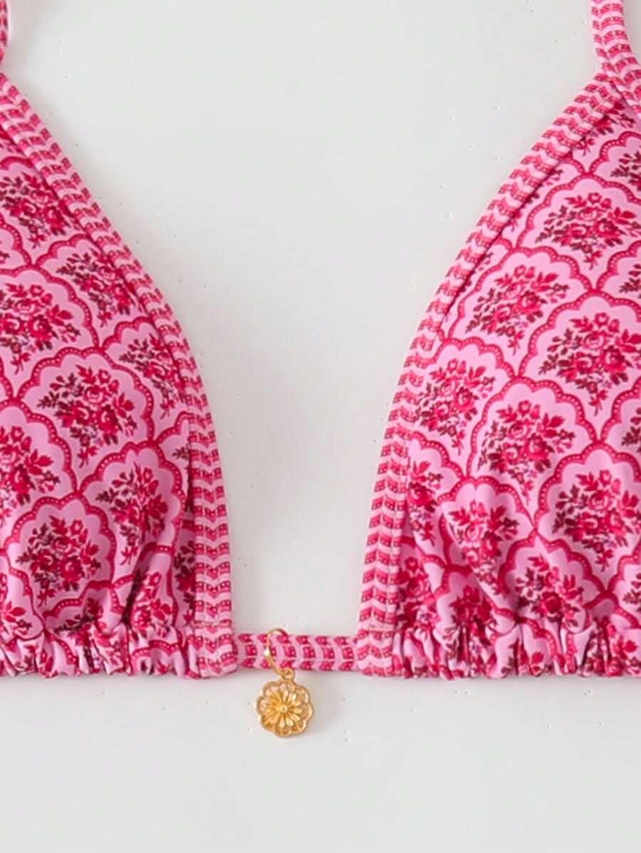 różowa góra od bikini wiązanie