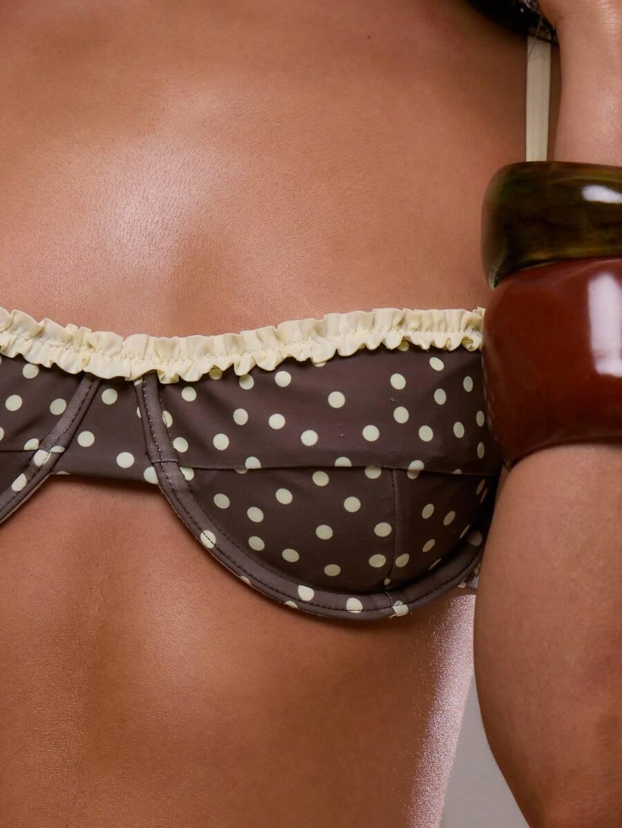 brązowa góra od bikini wzór groszki 