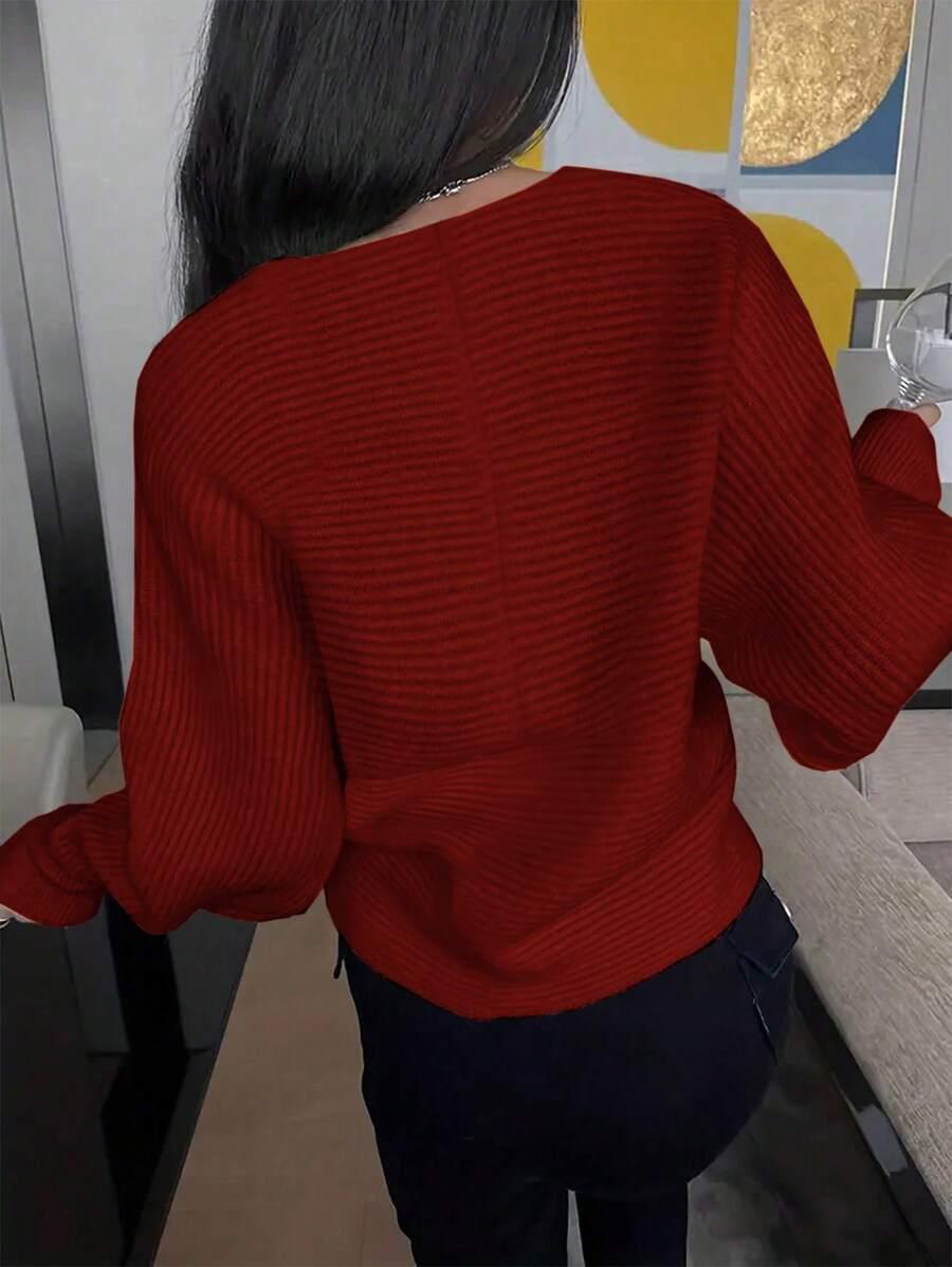 CZERWONY SWETER V-NECK