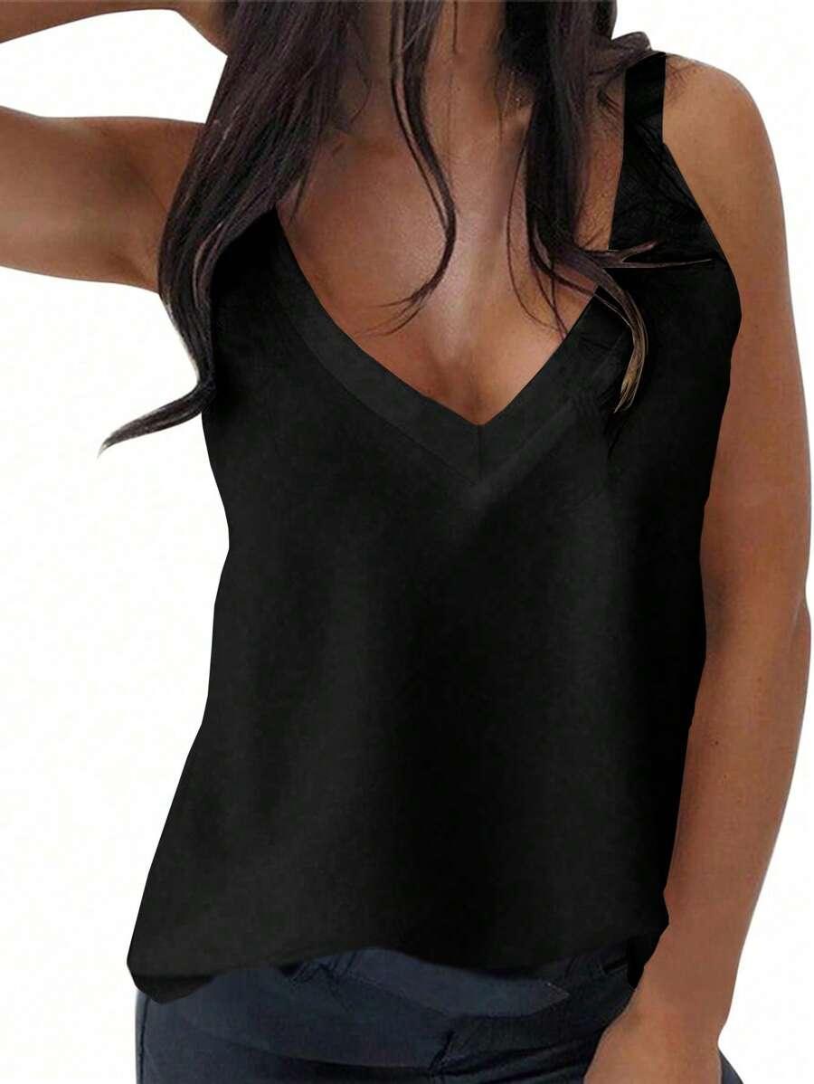 klasyczny czarny top na ramiączkach v-neck basic