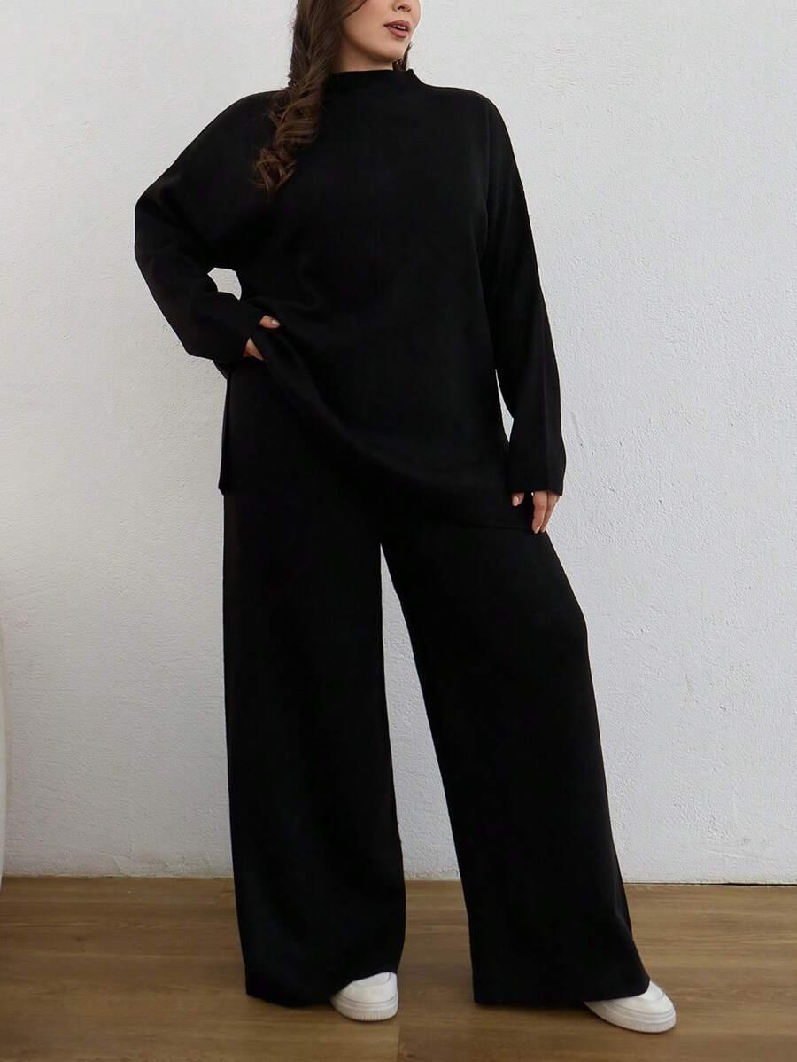 CZARNY KOMPLET SWETER SPODNIE