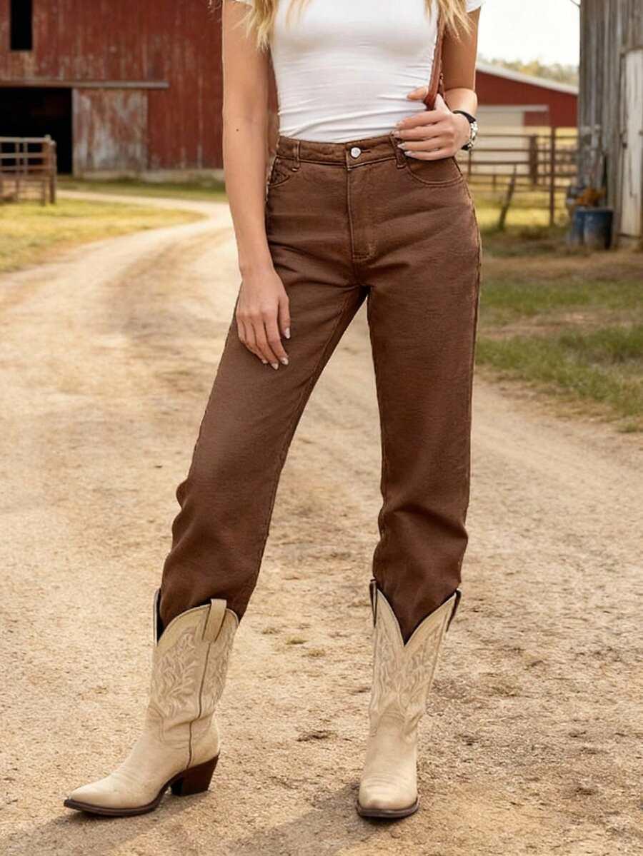 brązowe spodnie jeans 