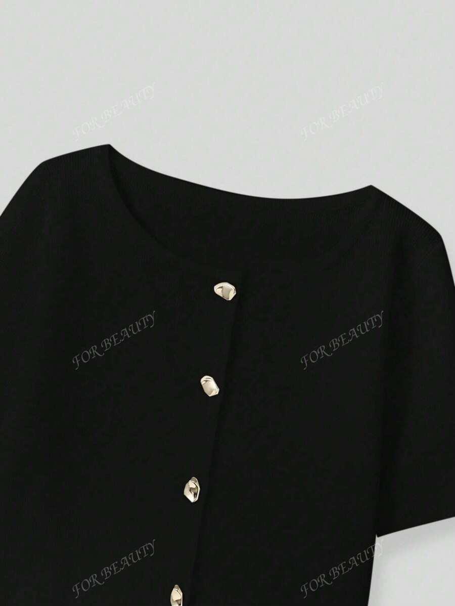 CZARNY DZIANINOWY TOP