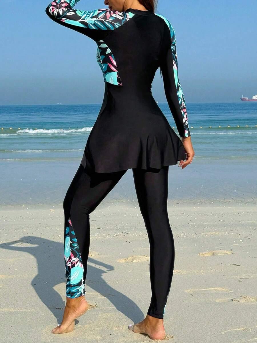 DWUCZĘŚCIOWY STRÓJ KĄPIELOWYTROPICAL PRINT SPODNIE SUKIENKA